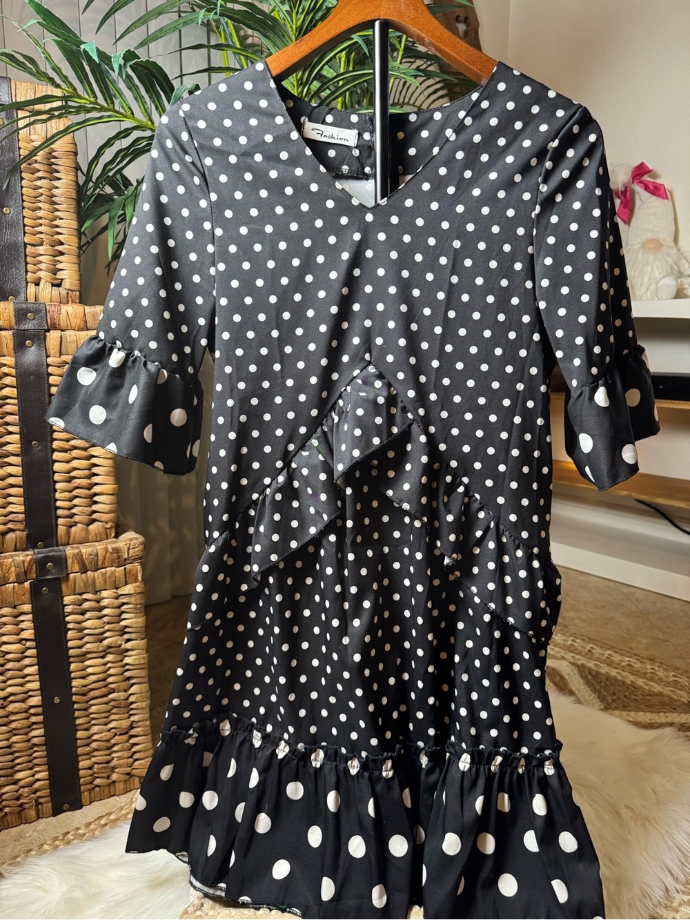 Black and White Polka Dot Ruffle Dress